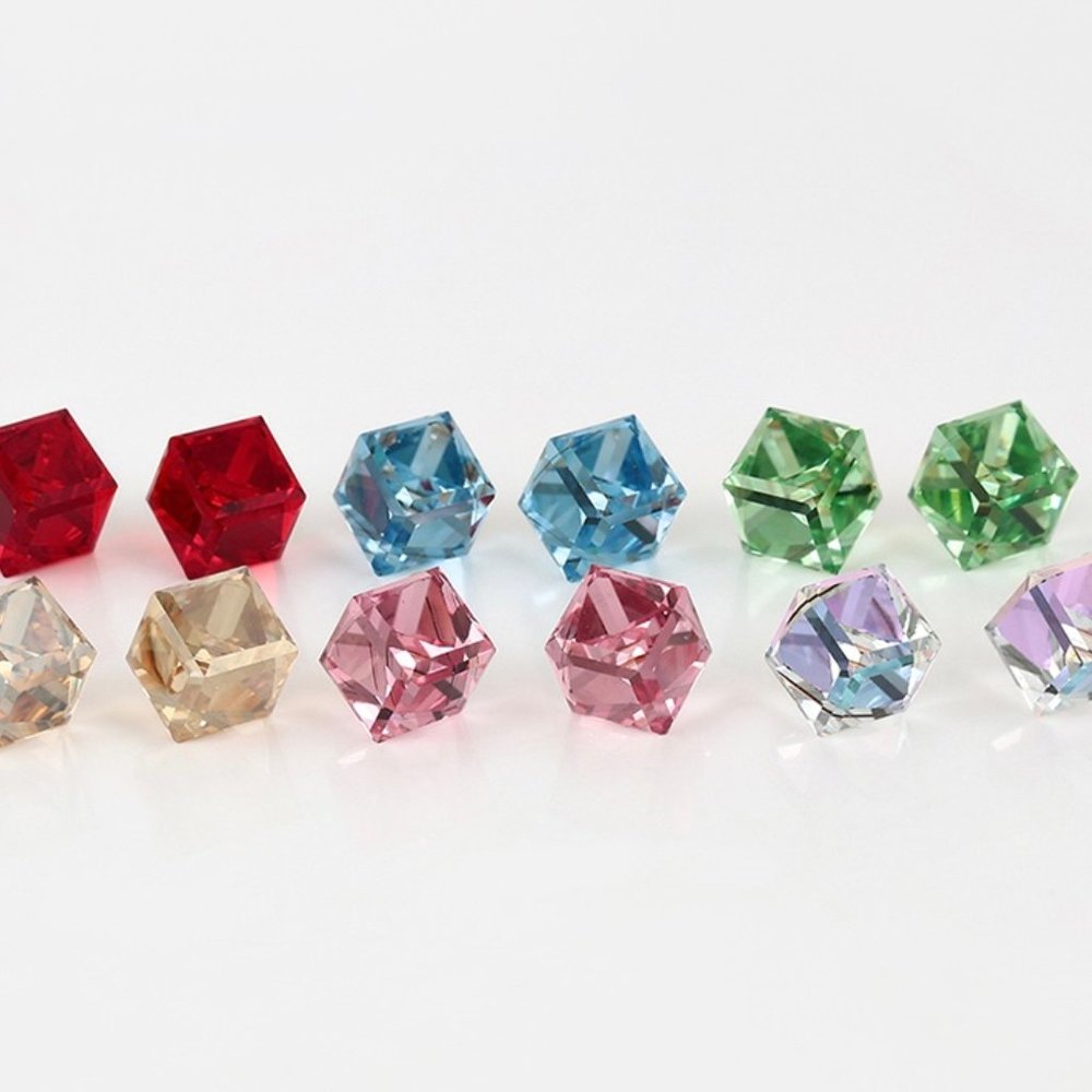 Pretty Cube Swarovski Stud Earrings - Picture 3 of 8